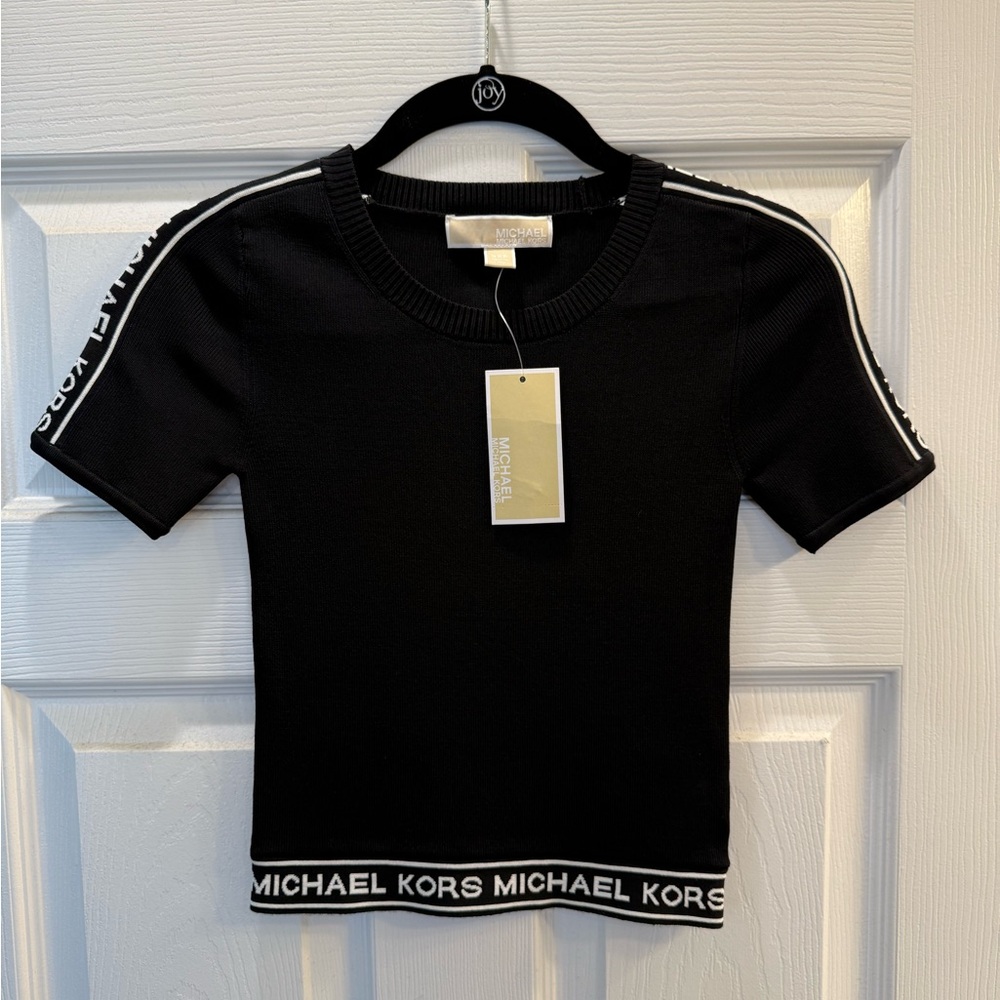 Michael Kors Black Short Sleeve Tee with Branded Hem